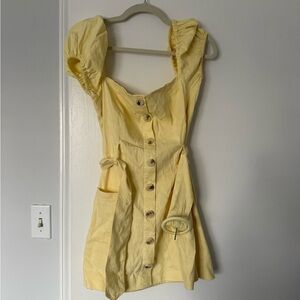 Yellow Button-Front Mini Dress